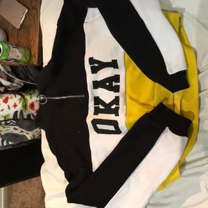 h&m cropped sweatshirt with “okay” titling